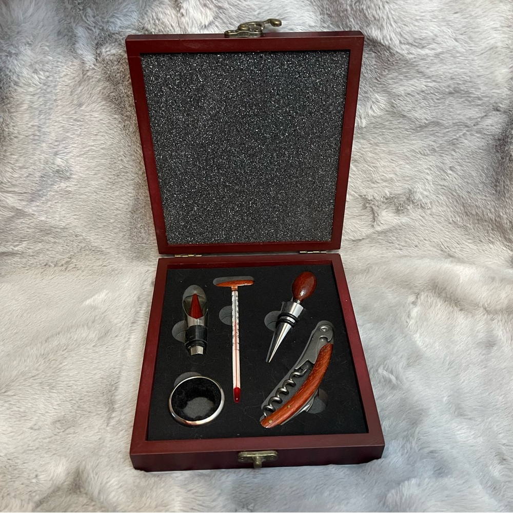 Wood-trimmed Wine Accessory Set